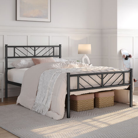 Yaheetech – Cadre de lit en métal 90x200 cm – Structure robuste avec lattes – Capacité 204 kg – Hauteur 32 cm – Espace de rangement sous le lit