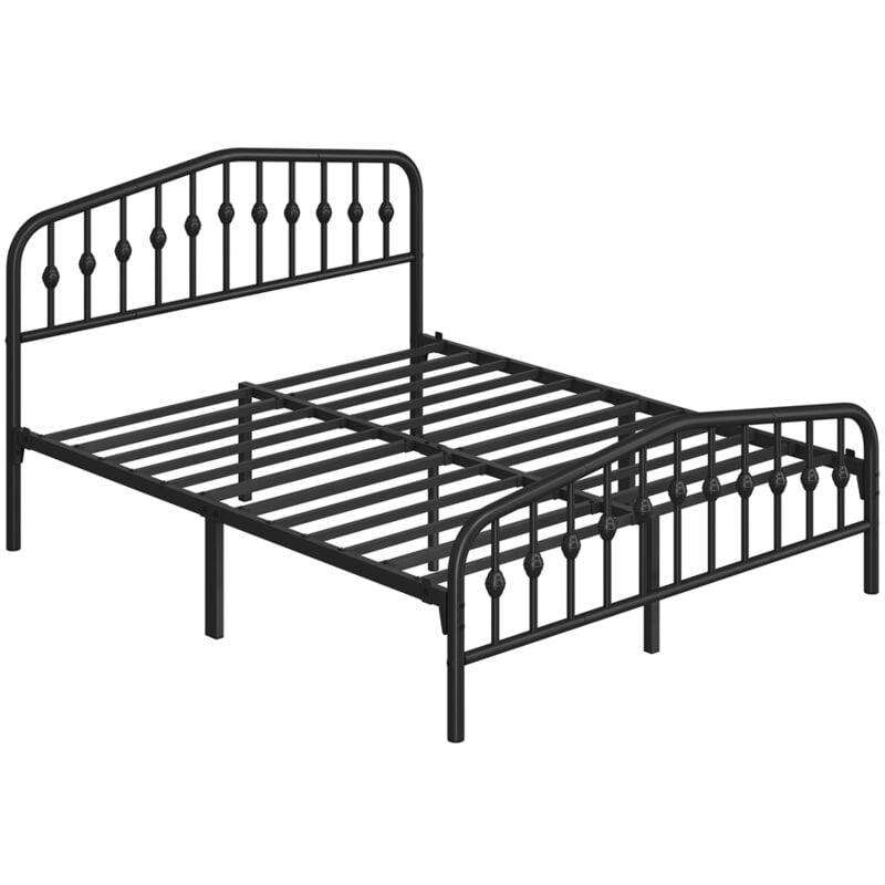 Yaheetech Cadre de Lit en Métal avec Tête de Lit Déco Effet Couronne 160x200cm Lit Moderne avec Sommier à Lattes Noir