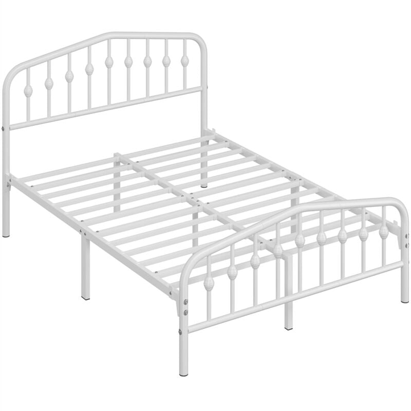 Yaheetech - Cadre de Lit en Métal avec Tête de Lit Déco Effet Couronne 140x200cm Lit Moderne avec Sommier à Lattes Blanc