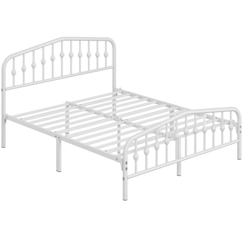 Yaheetech - Cadre de Lit en Métal avec Tête de Lit Déco Effet Couronne 160x200cm Lit Moderne avec Sommier à Lattes Blanc