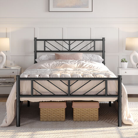 Yaheetech – Cadre de lit métal 90x190 cm – Lit moderne noir avec lattes – Capacité 180 kg – Hauteur 32 cm pour rangement sous le lit
