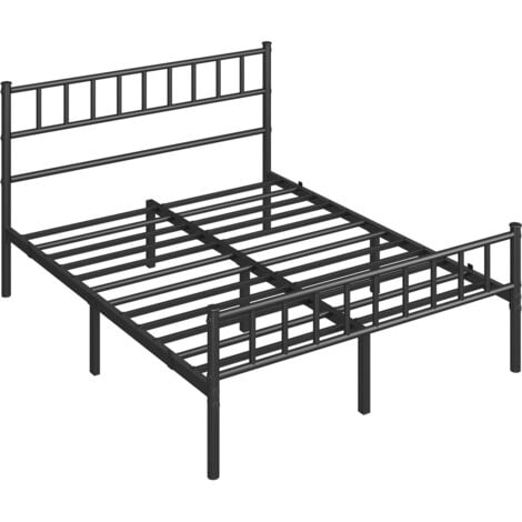 Yaheetech Cadre de lit Noir Lit Double en Métal pour Adultes Grande Espace en Lattes 160x200 cm