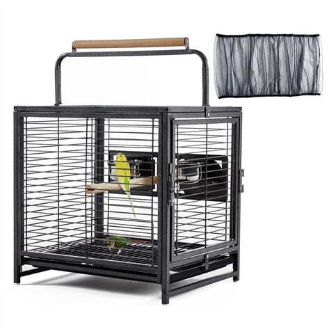 Yaheetech Cage à Oiseaux avec Jouets Poignée Cage pour Petit Oiseau Noir 48,5 x 47,5 x 39cm
