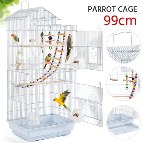 Yaheetech Cage Oiseaux Intérieur 46 x 35,5 x 99 cm avec Poignée avec 3 Jouets 4 Mangeoires 3 Perchoirs 1 Swing