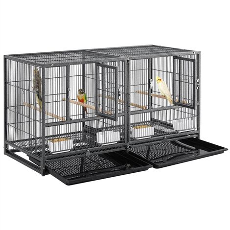 Yaheetech Cage Oiseaux Volière intérieur 95,5 x 45,5 x 52,5 cm avec Deux Espaces Divisés Cage avec Mangeoires Perchoirs 2 Portes Blanche