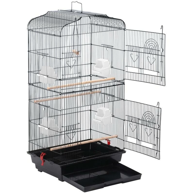 Cage Oiseaux Volière Portable pour Perruche Perroquet Canari Inséparable Mandarins avec 4 Perchoirs Mangeoire 46 x 35 x 104,5cm - Yaheetech