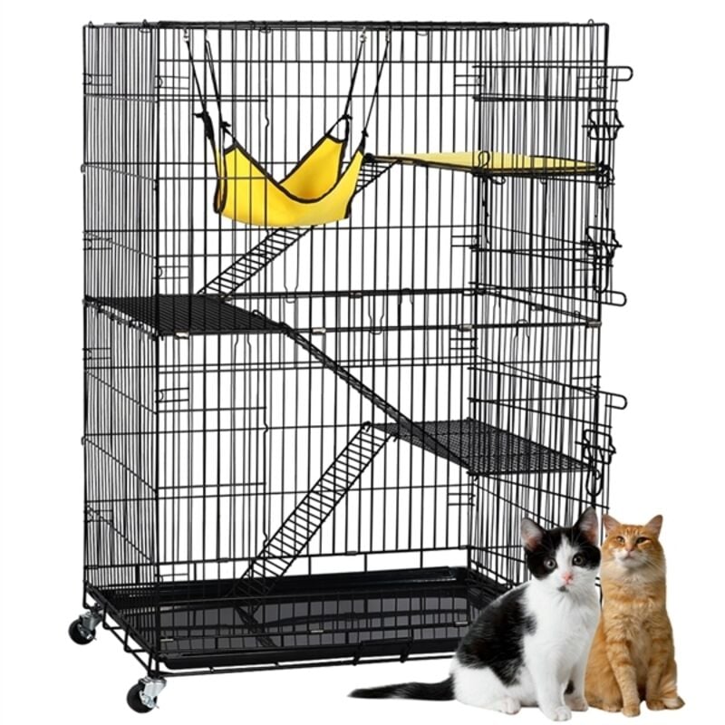 Yaheetech - Cage pour Petits Animaux à roulettes Cage pour chat Cage pour Furets/écureuils/Chinchillas/Rat domestique avec 2 portes