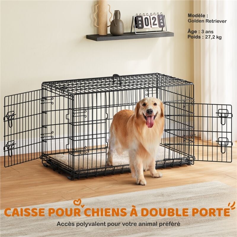 Yaheetech - Cage pour Chien Pliable Caisse de Transport pour Chien en métal Niche pour Chien Exterieur Interieur 2 Portes Verrouillables et Plateau