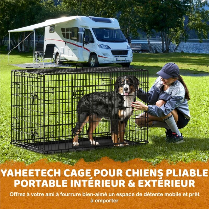 Yaheetech – Cage pour chien pliable en métal 121,5x71x78 cm – Double porte verrouillable – Plateau amovible et étanche – Niche intérieure et Yaheetech – Cage pour chien pliable en métal 121,5x71x78 cm – Double porte verrouillable – Plateau amovible et étanche – Niche intérieure et