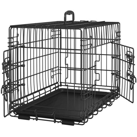 Cage De Transport Pour Chien PawHut Pliable - 92x57x62,5 Cm - Plateau Amovible + Coussin - 2 Portes Sécurisées - Noir