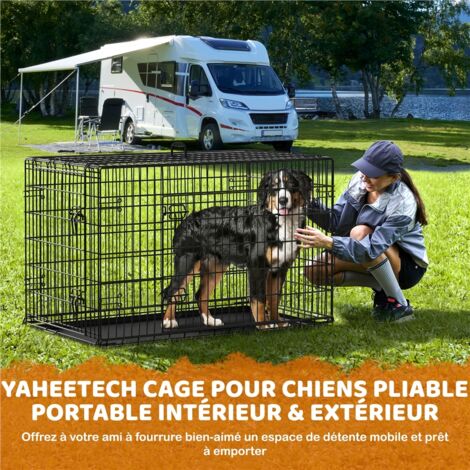 Yaheetech – Cage pour chien pliable en métal 121,5x71x78 cm – Double porte verrouillable – Plateau amovible et étanche – Niche intérieure et extérieure