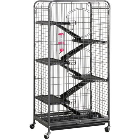 Yaheetech – Cage pour rongeurs 6 niveaux 64 x 44 x 131 cm – Métal peint par poudrage – Espacement des barreaux 2,2 cm – Accessoires inclus