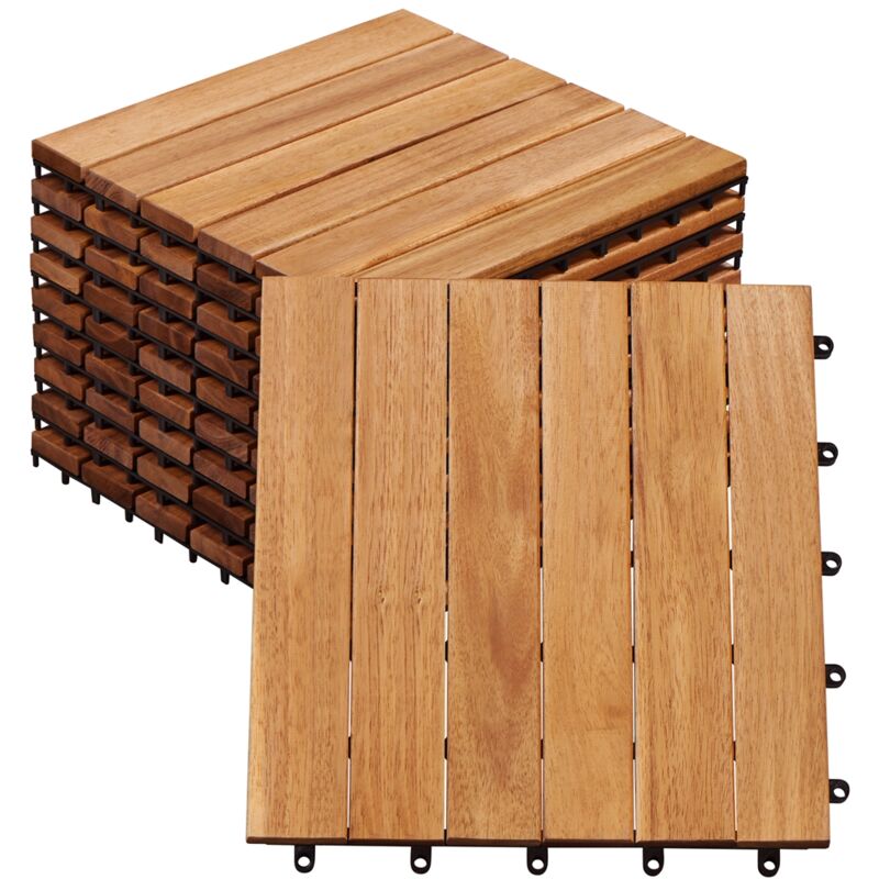 Yaheetech Caillebotis Bois Exterieur 10 PCS, Dalles de Terrasse en Bois 30 x 30 cm, Revêtement de Sol Extérieur Intérieur pour Terrasse et Balcon