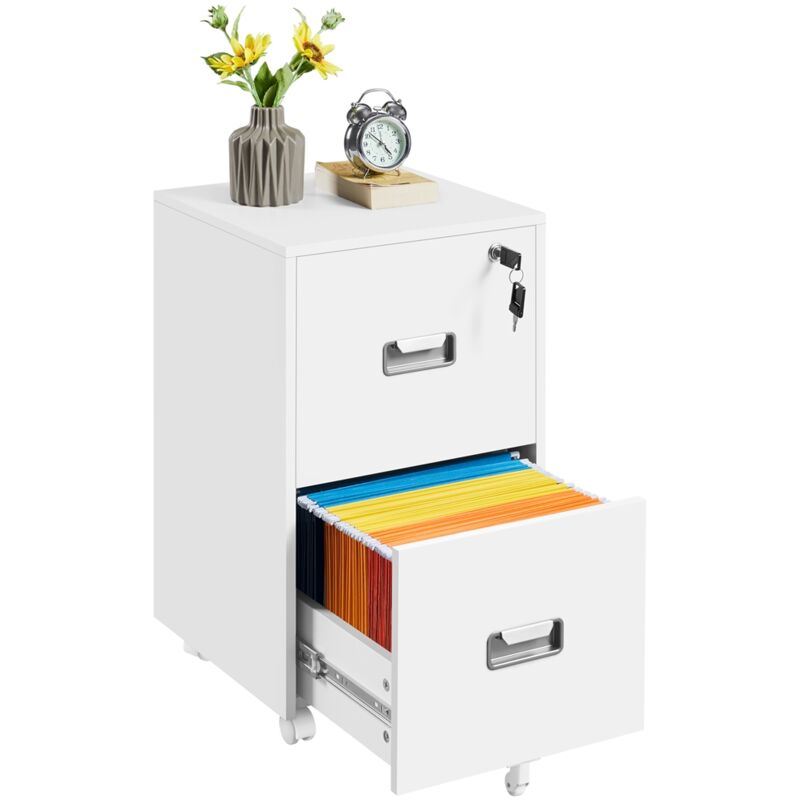 Yaheetech Caisson Bureau avec 2 Tiroirs，Rangement Document à roulettes，Classeur à Fichiers pour Format A4/ Lettre Style Industriel, 40 cm L × 40 cm l