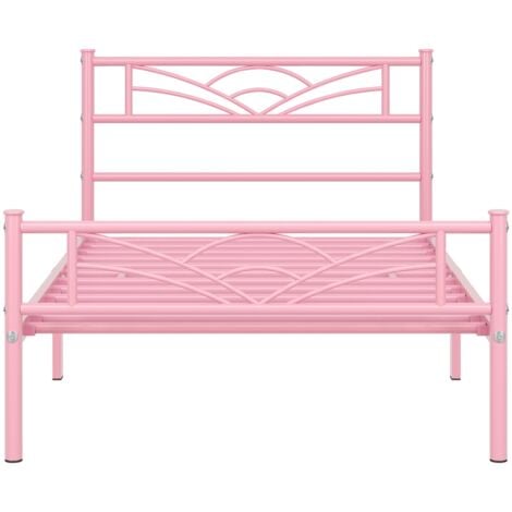 Yaheetech Cama Individual para colchón Cama Metálica Cama con Espacio Almacenamiento Marco Estructura Metal Rosa 90 x 190cm