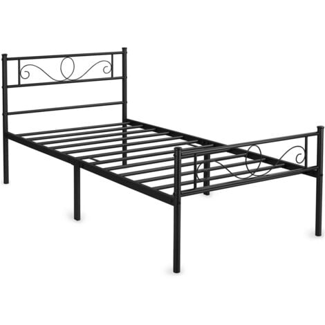 Yaheetech Cama Indivitual Hierro Cama Metálica para colchón de 90 x 190cm Cama Industrial Estructura Metal Negro