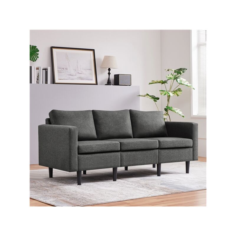 Canapé 3 Places Design Modern Sofa Revêtement Tissu avec Rembourrage épais pour Salon/Chambre/Bureau/Appartement Gris foncé - Yaheetech