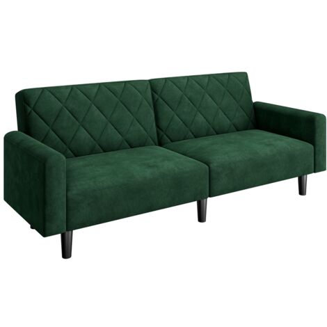 Yaheetech Canapé-lit Convertible avec Dossier réglable Fonction de Couchage Canapé d'angle 3 Places en Velours Vert