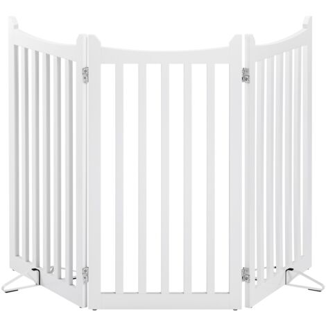Yaheetech Cancelletto per Cani Estensibile Cancello Pieghevole di Sicurezza da Interno Recinto Barriera per Scale Porta in Legno 3 Pannelli 151,5 cm × 90,5 cm Bianco