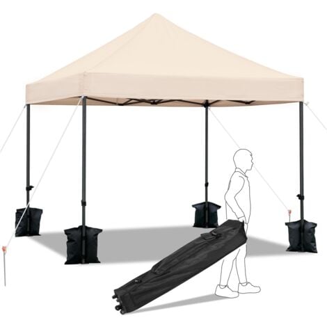 Yaheetech Carpa Plegable 3x3 Carpas para Exteriores Altura Ajustable de 323-341cm Camping Cenador de Jardín Impermeable Sombrilla Carpa Playa Terraza Toldo con 4 Bolsas Beige