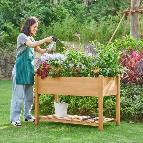 Yaheetech Carré Potager à Plantes en Bois Lit de Plantation Surélevé Carré Potager de Jardin Erconomique sur Pieds en Bois pour Herbes, Légumes, Fruits, Fleurs 119 x 89 x 57 cm