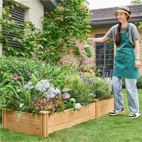 Yaheetech Carré Potager en Bois Bac Potager Surélevé Potager Extérieur/Intérieur Bac à Fleurs Légumes pour Jardin Cour Serre Terrasse 245,5 cm L × 62,5 cm l × 27 cm H