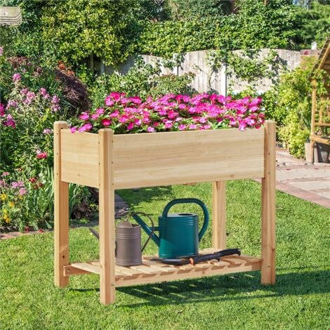 Yaheetech Carré Potager sur pied en Bois avec Plateau Intérieur Extérieur Structure Ergonomique Trous de Drainage Pour Balcon/ Jardin