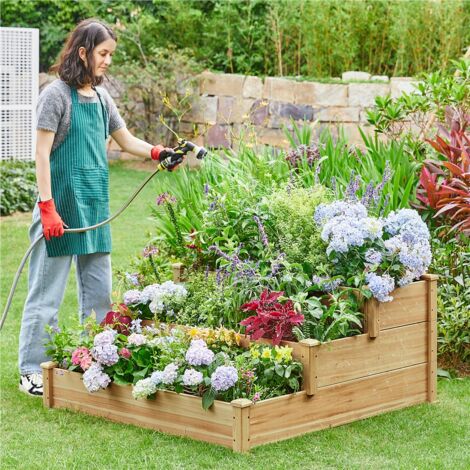 Yaheetech – Carré potager surélevé en bois de sapin – 3 étages – Dimensions 120 x 120 x 56 cm – Pour balcon, serre, terrasse - COUR 120 X