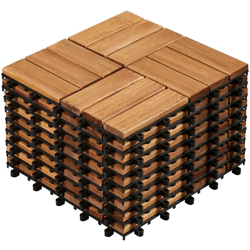 Yaheetech - Carreaux de Jardin en Bois d'acacia 30 x 30 cm Revêtement de Sol imperméable résistant aux intempéries pour extérieur, Balcon, Jardin,