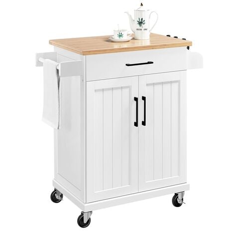 Yaheetech Carrello da Cucina con Ruote Carrello di Servizio con Cassetto Carrellino Portaoggetti Multiuso Salvaspazio a 2 Ante Stile Moderno Porta Microonde Bianco