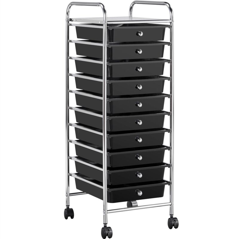 

Carrito Auxiliar Almacenamiento con Ruedas Carro de Servicio de Carro Organizador con 10 Cajones Negro - Yaheetech