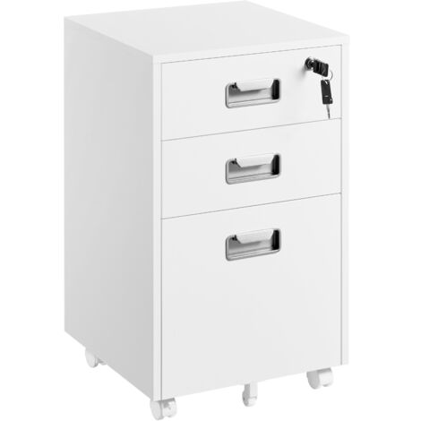 Yaheetech Cassettiera da Scrivania con Serratura con 3 Cassetti Salvaspazio Archivio Schedario Portadocumenti Mobiletto Rimovibile con Ruote Fissabili per Formato A4 Ufficio Studio 40x40x66 cm Bianco