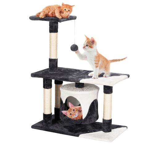Yaheetech Cat Tree Tower Cat Scratch Posts Kitten Bed House Activity Center with Condo Perch Scratching Posts Furball - dark gray & white
