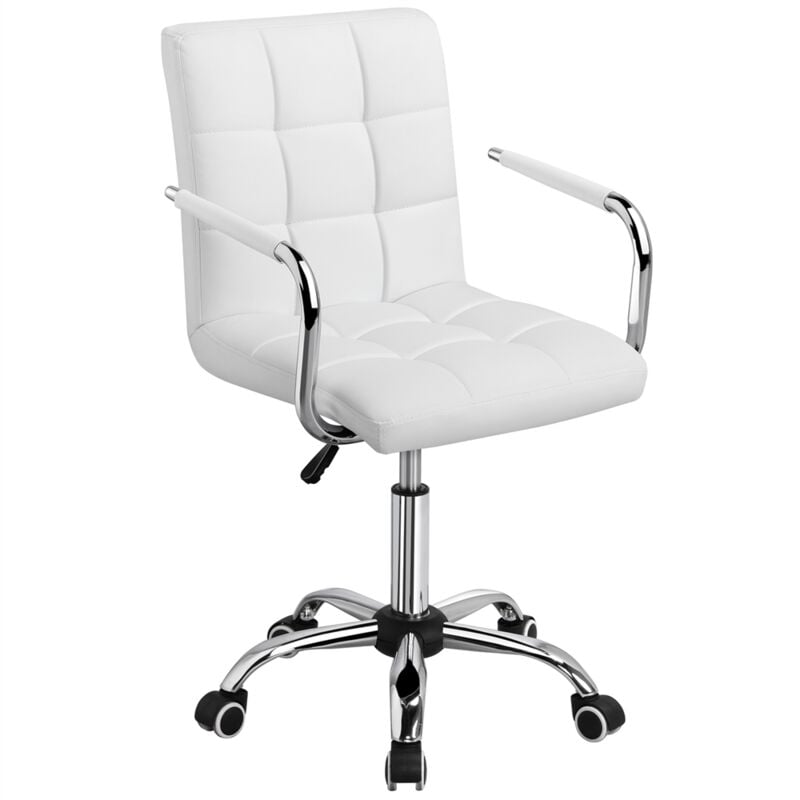 Yaheetech Chaise de Bureau Fauteuil pour Chambre Siège à roulettes Pivotant Réglable Capacité Max.120kg avec Dossier Accoudoir Blanche