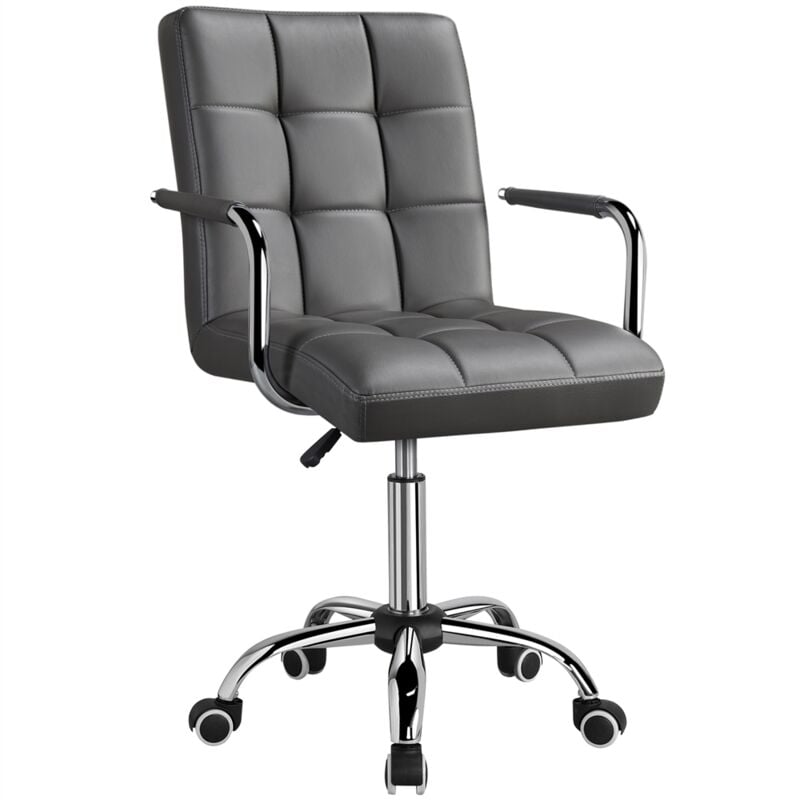 Yaheetech - Chaise de Bureau avec Roues Pivotantes en éco-Cuir Fauteuil de Bureau avec Accoudoirs Amovibles pour Chambre Studio Hauteur Réglable Gris