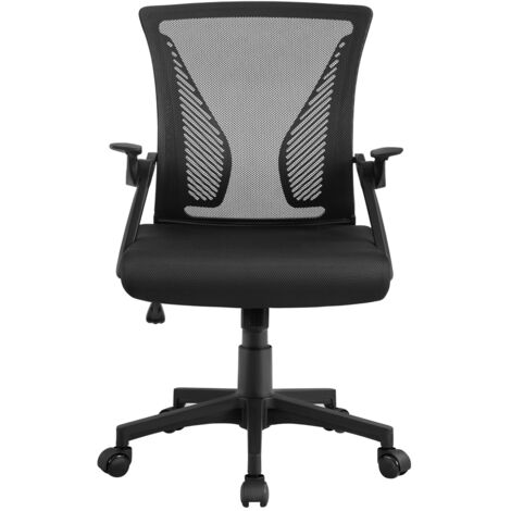Yaheetech Chaise Bureau avec Accoudoirs Relevables Dossier en Maille Respirante Hauteur Réglable Fauteuil d'Ordinateur Inclinable à roulettes Pivotantes Charge 136kg Noir