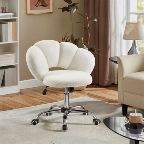 Yaheetech Chaise Bureau avec Dossier en Nuage Fauteuil Ergonomique avec Hauteur Réglable Chaise Pivotante à 360° Fauteuil de Coiffeuse pour Salon, Chambre Charge 136kg Blanc/Bouclé