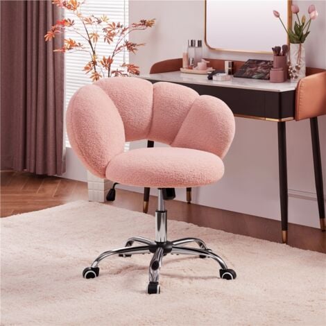 Yaheetech Chaise Bureau avec Dossier en Nuage Fauteuil Ergonomique avec Hauteur Réglable Chaise Pivotante à 360° Fauteuil de Coiffeuse pour Salon, Chambre Charge 136kg Blanc/Bouclé