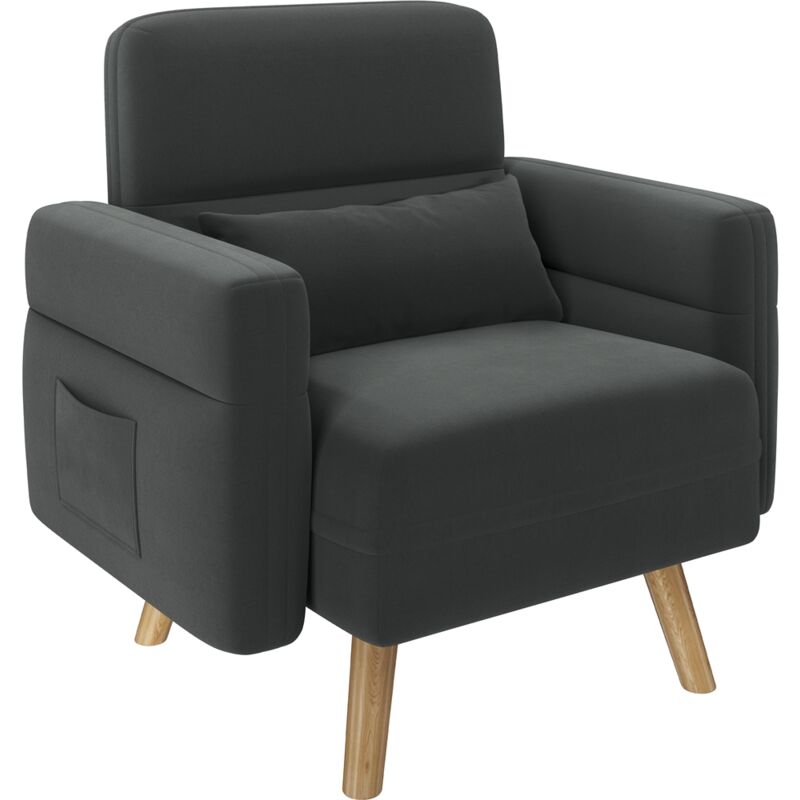 Yaheetech - Fauteuil de Salon en Tissu Dossier Ergonomique Poches Latérales, Fauteuil d'appoint avec Pieds en Bois, Chaise de Chambre à Coucher
