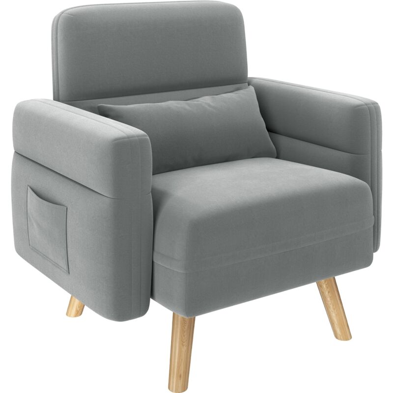 Yaheetech - Fauteuil de Salon en Tissu Dossier Ergonomique Poches Latérales, Fauteuil d'appoint avec Pieds en Bois, Chaise de Chambre à Coucher