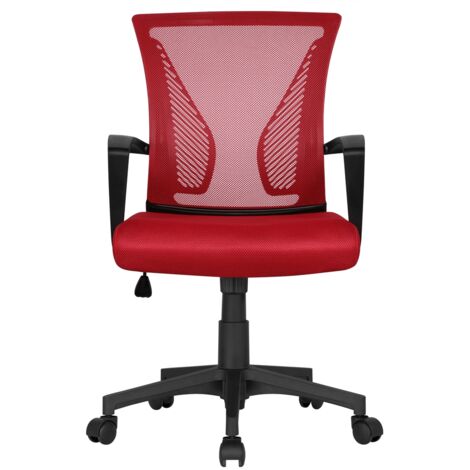 Yaheetech Chaise Bureau avec Siège Dossier en Maille Respirante Hauteur Réglable Fauteuil d'Ordinateur Inclinable à roulettes Pivotantes Charge 136kg Rouge