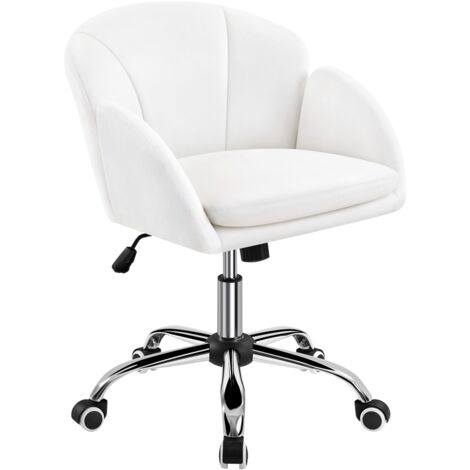 Yaheetech Chaise Bureau Design Fleur Fauteuil de Bureau en Similicuir Hauteur Réglable avec Dossier Arrondi Inclinable pour Chambre Bibliothèque Neige