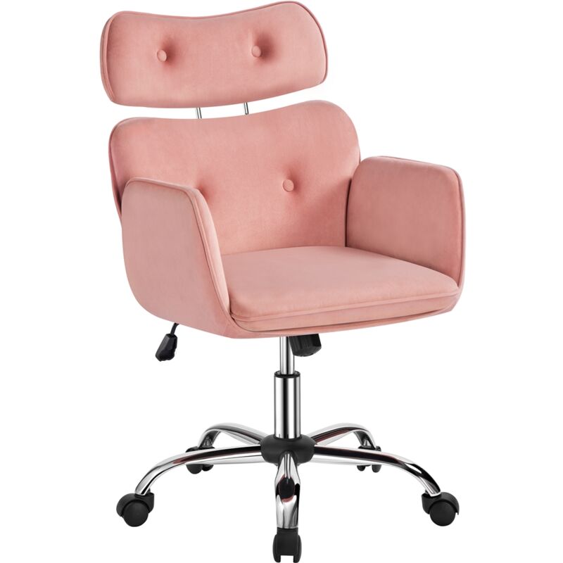 Yaheetech - Chaise Bureau en Velours Fauteuil de Bureau avec Repose-tête à roulettes Design Capitonné Ajustable Chaise d'ordinateur Réglable en