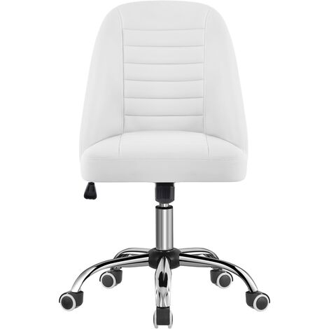 Yaheetech – Chaise de bureau à dossier moyen – Similicuir blanc – Hauteur réglable 50-59 cm – Roulettes pivotantes 360° – Accoudoirs intégrés