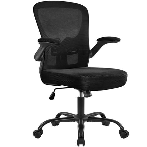 Yaheetech Chaise de Bureau à roulettes avec Accoudoirs Pliables Fauteuil Ordinateur Siège Plus Large Hauteur Réglable 60 x 64 x 95-105 cm Noir