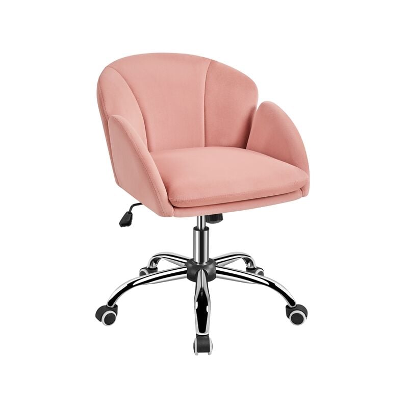 Yaheetech - Chaise Bureau Design Fleur Fauteuil de Bureau en Velours Hauteur Réglable avec Dossier Arrondi Inclinable pour Chambre Bibliothèque Rose
