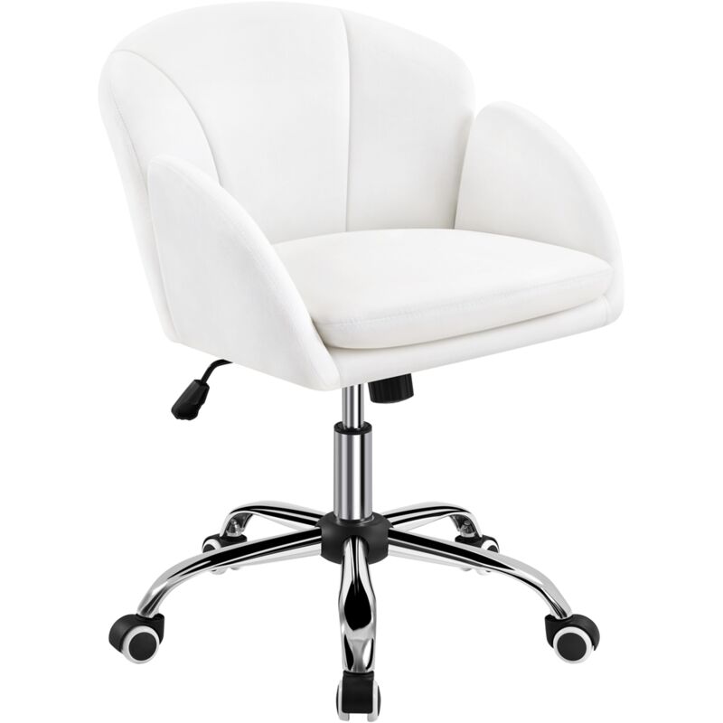 Yaheetech - Chaise Bureau Design Fleur Fauteuil de Bureau en Velours Hauteur Réglable avec Dossier Arrondi Inclinable pour Chambre Bibliothèque Neige