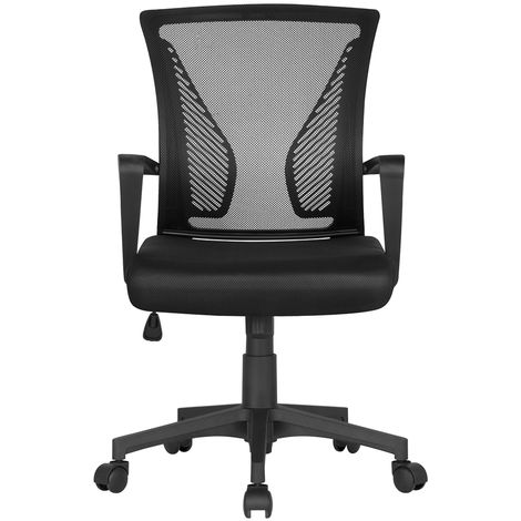 YAHEETECH Chaise de Bureau à Roulettes Pivotante Fauteuil pour Ordinateur en Maille Mesh Hauteur Réglable Incliable Ergonomique Noir