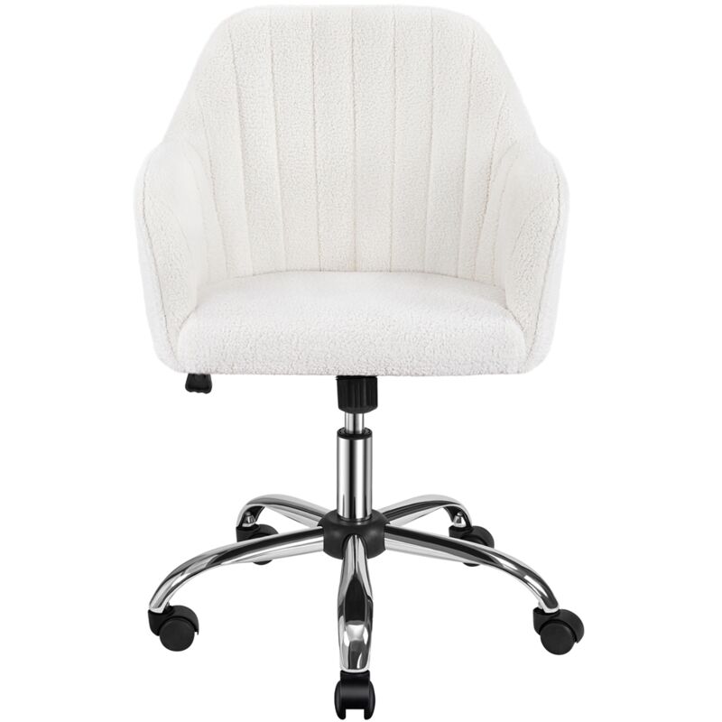 Yaheetech - Chaise de bureau moderne en tissu bouclé, chaise d'ordinateur pivotante à 360 ° avec siège réglable en hauteur, pour bureau/maison ivoire