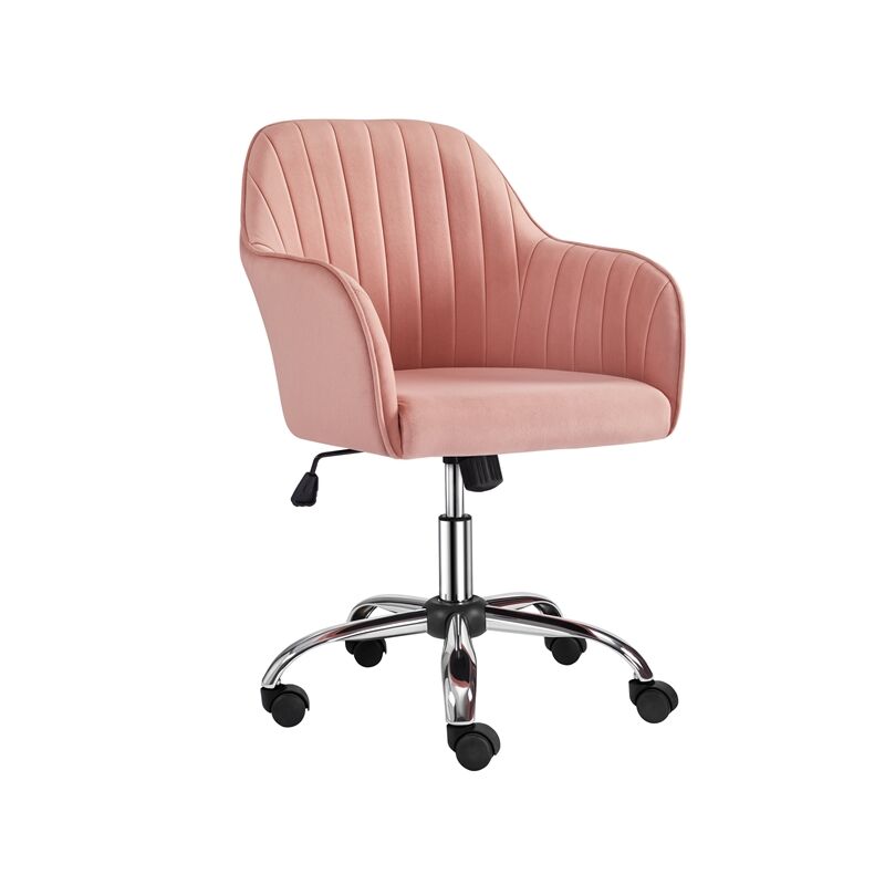 Yaheetech - Chaise de Bureau à Hauteur réglable Charge Max 136 kg Chaise Ergonomique de Bureau recouverte de Velours Rose